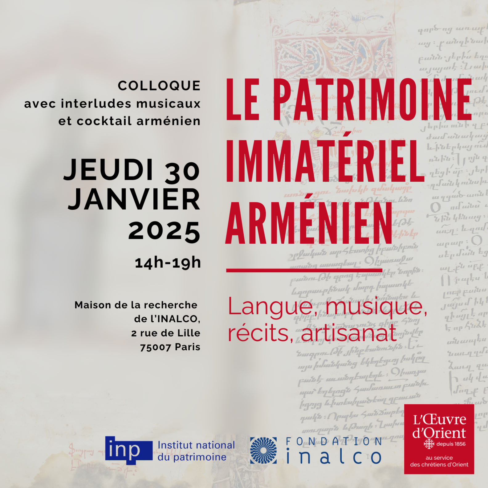 Retour sur le colloque sur le patrimoine immatériel des Arméniens co-organisé par L’Œuvre d’Orient, l’INALCO et l’INP le 30 janvier 2025